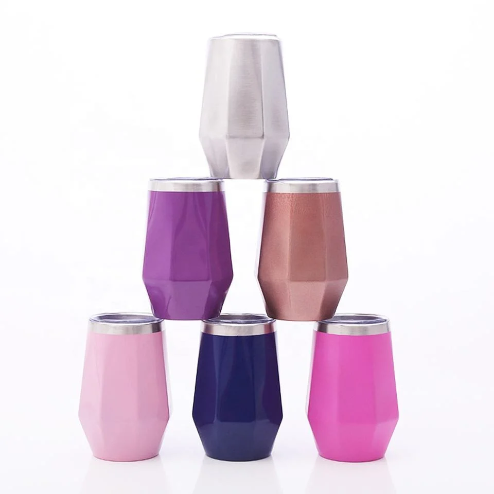 12oz Vacuum Mug Diamond Shaped Double Wall Insulated Stainless Steel Wine Tumbler