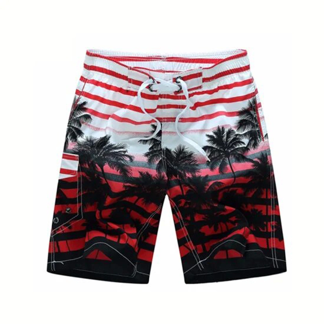 Custom Men's Fashion Print Drawstring Waist Swimwear OEM Trunks Beach Shorts