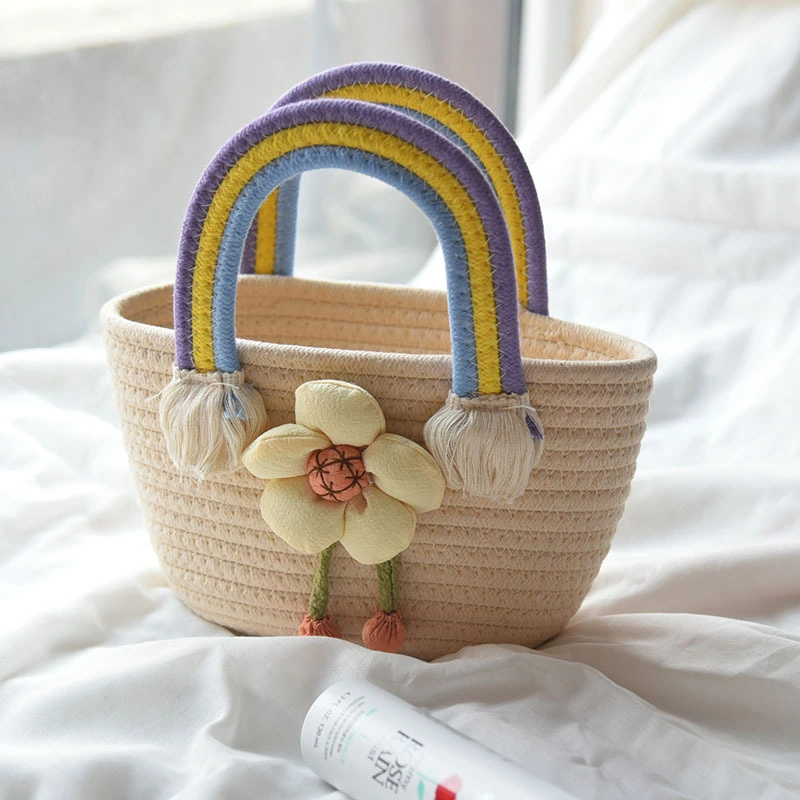 Version coréenne de la tendance de la corde de coton sac à main rouge Net tout ce petit sac à main de style des affaires étrangères de fleurs fraîches Sac tressé Rainbow poignée de paille