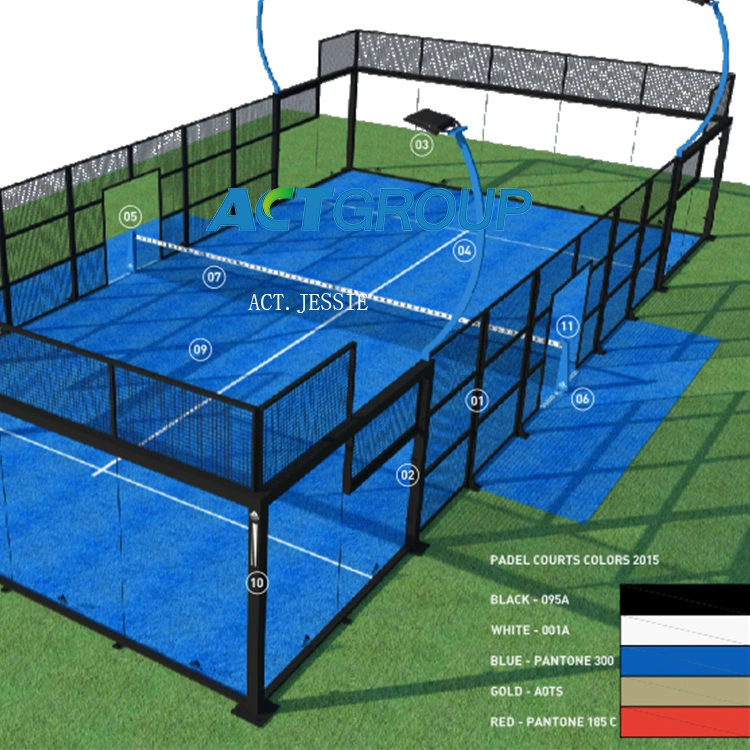 2023 Vente chaude Canchas panoramique Cour Padel de padel raquette à court de tennis en plein air pour la vente