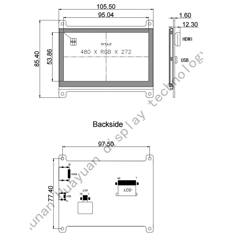 شاشة LCD مقاس 4.3 بوصات 480*272 HDMI مع دعامات شاشة Capacitive Touch راسببري بي أوبونتو النوافذ