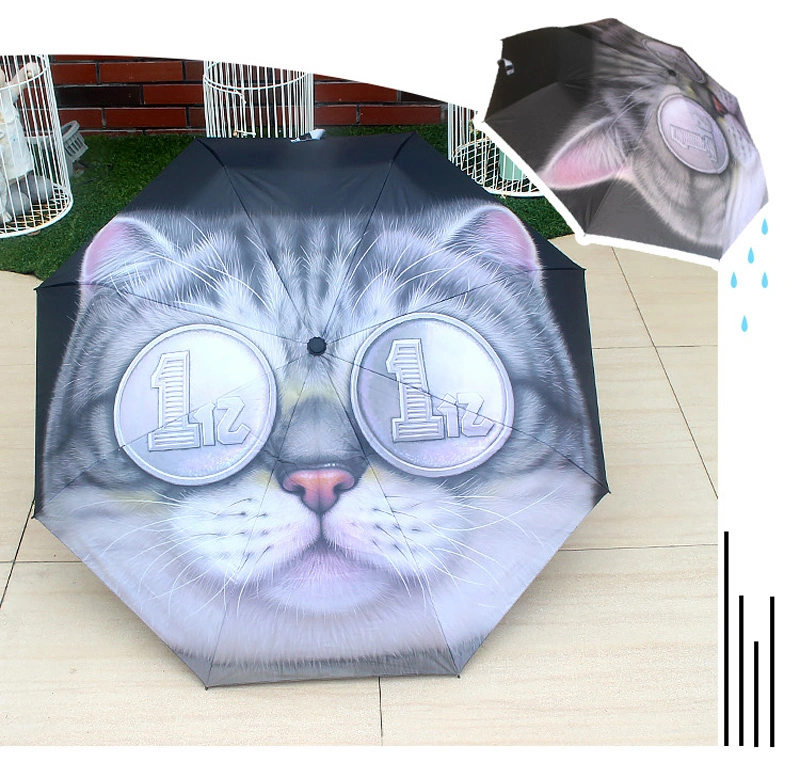 Custom Printing Mini Compact 3 Telescope Dollar Cat Dog Umbrella