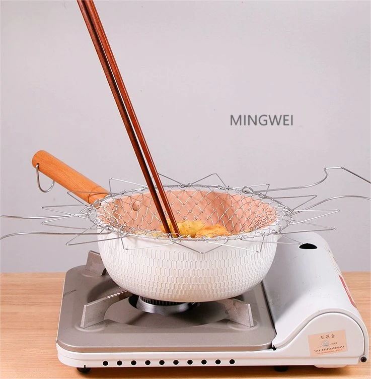 Mingwei Deep Fry Basket Stainless Steel Foldable Cooking Basket Flexible Kitchen Tool for Fried Food Strainer Washing Fruits Vegetables