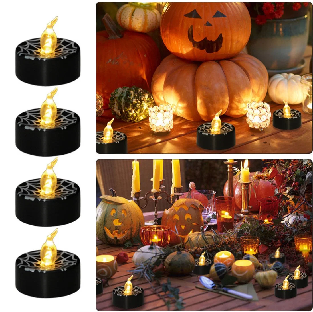 Noir Shell Tea Lights bougie Spider Web Pattern blanc chaud Solins pour Halloween Décoration