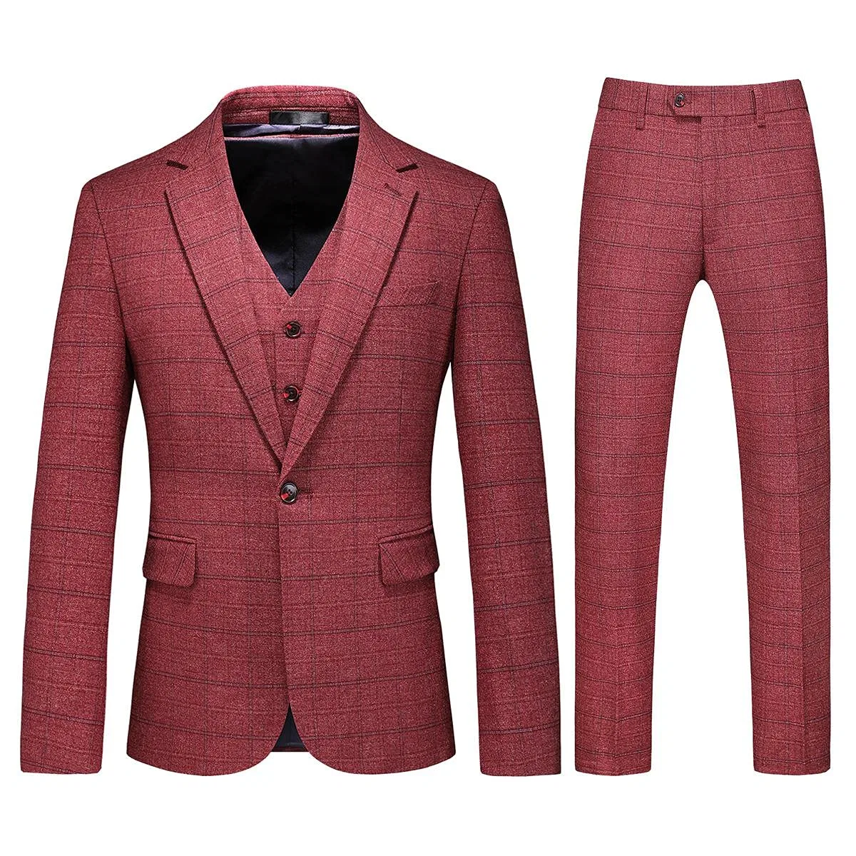 Men's 3 Piece Suit Slim Fit Plaid Tweed Formal Wear