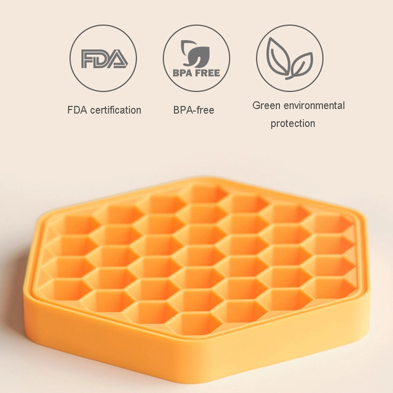 Favo de cozinha Grau Alimentício Silicone Moldes de gelo uísque moldes de Cubos com Tampa