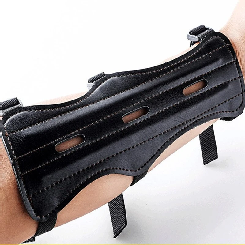 Archery Arm Guard Archery Bracer Archery Cowhide Leather Forearm Protector Bow Range with 3 Strap Buckles Arm Guard