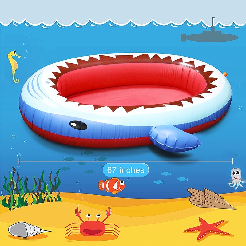 Bolsa inflable de 67 pulgadas de rociadores de agua de piscina de tiburones de juguetes para niños piscina Splash Pad