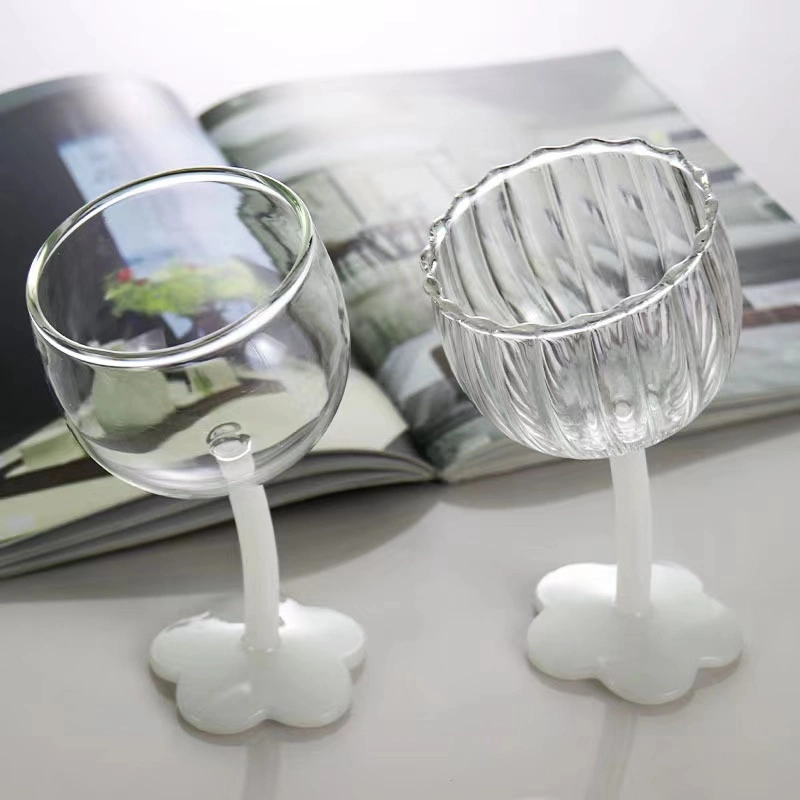 Flower Shape Crooked Stem Goblet Glass Cocktail Wine Glass