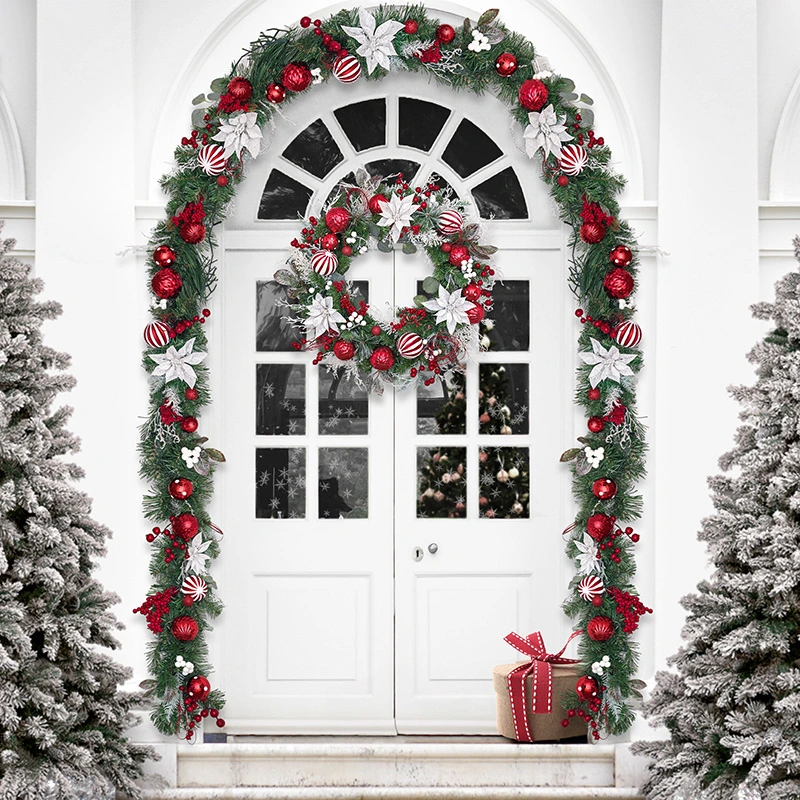 Rojo Blanco Puerta ventana decoración Artificial Pinecone Berry Navidad