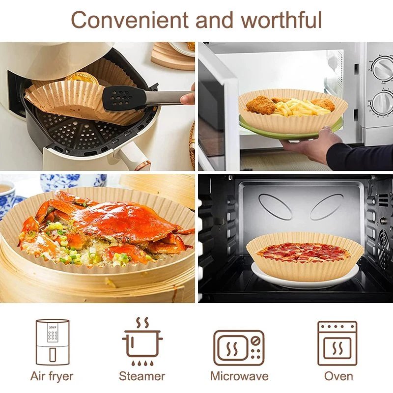 50PCS, 6.3*1.77in, Nonstick Air Fryer Disposable Parchment Paper Liner Oil-Proof Paper Tray Baking Mat Air Fryer Accessories Square Round