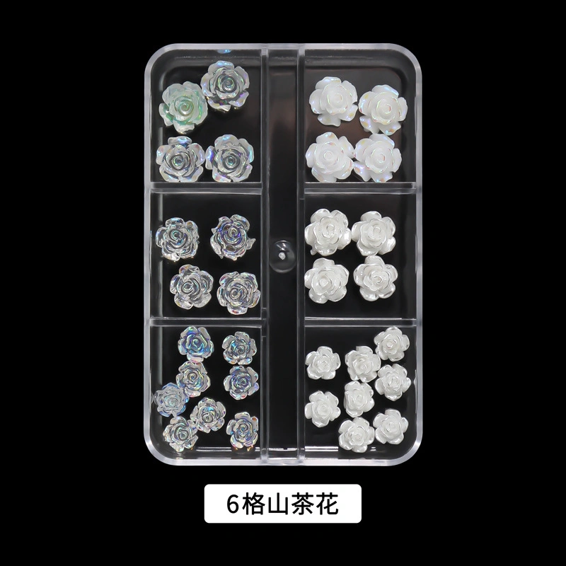 12 Grid White Jade Camellia Nail Art Set Decorations