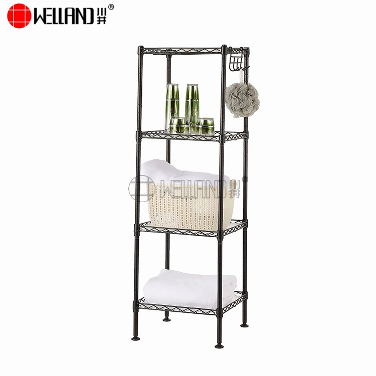 3/ 4/ 5 Layers Black Powder Coated Metal Square Wire Shelving Solution with Hooks