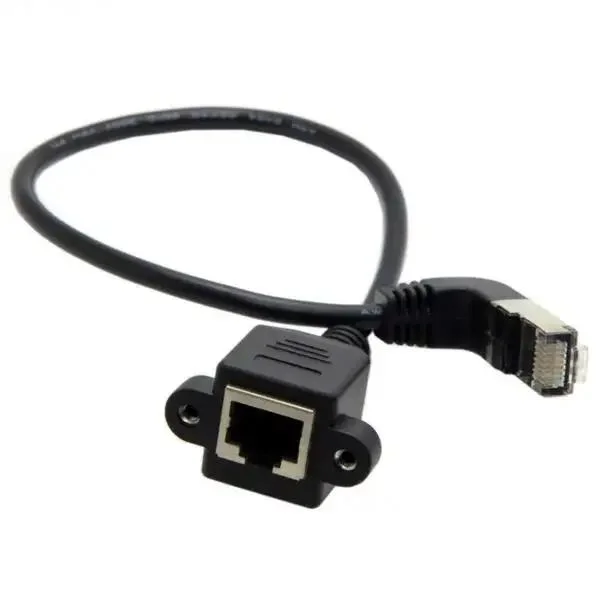 8pin RJ45 Jack Cable Male to Female Screw Panel Mount Ethernet LAN Network 8 Pin Extension Cable up and Down Angle