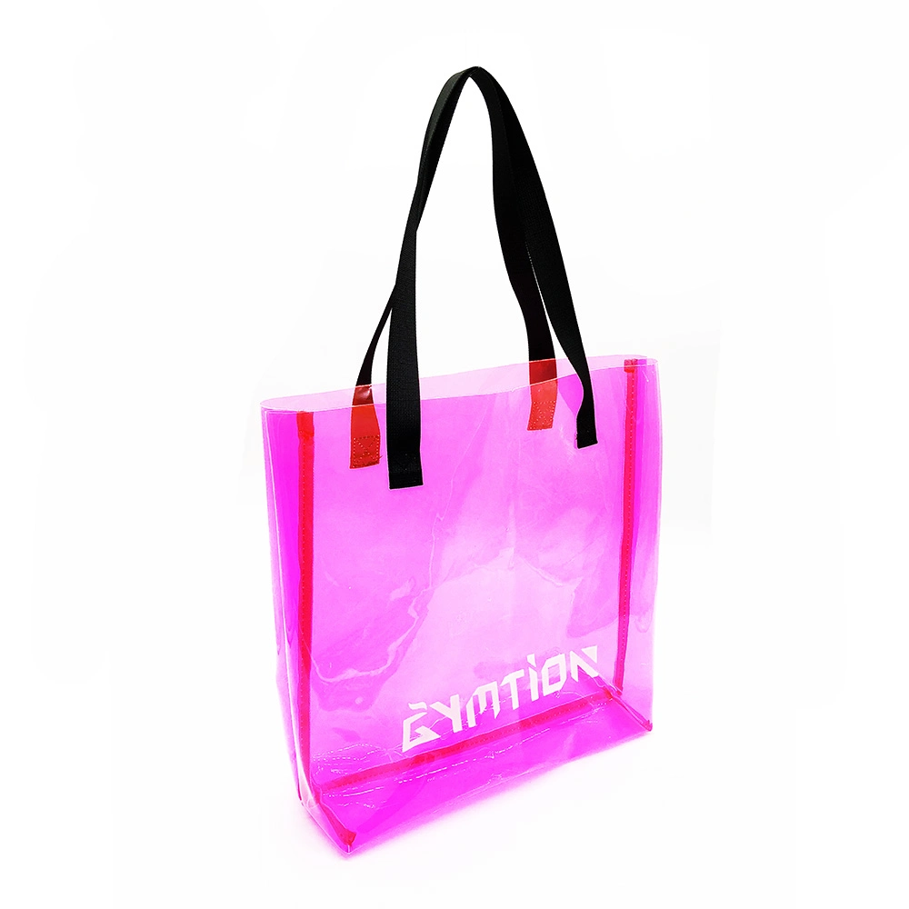 Clear Durable Hot Pink PVC Waterproof Grocery Shopping Bag