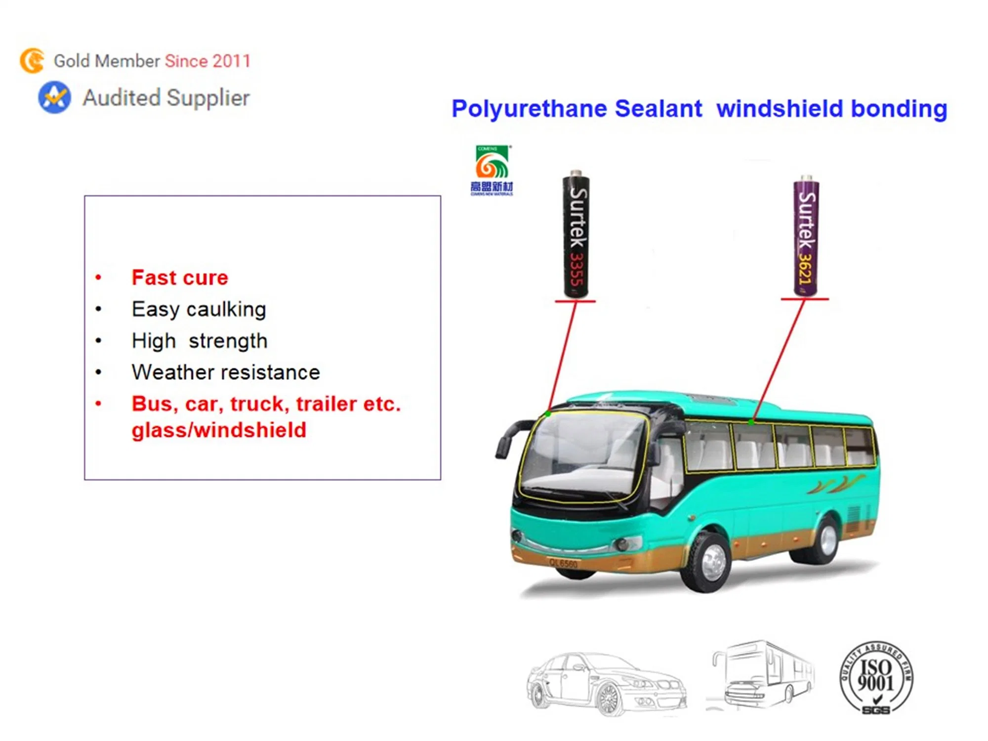 UV Resistance Fast Cure Automotive Glass Replacement Polyurethane Adhesive Sealant (Surtek 3355)