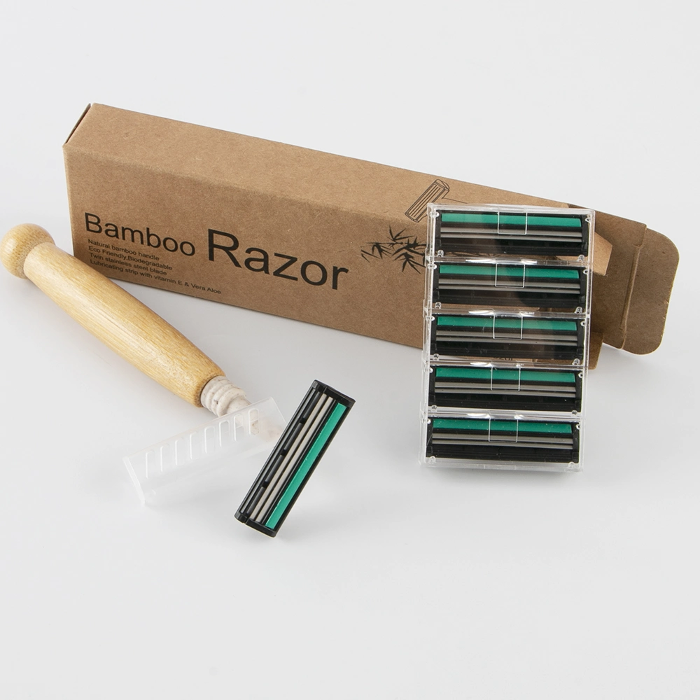 Eco Friendly Bamboo Shaving Razor Twin Stainless Steel Blade Cartridge Razor