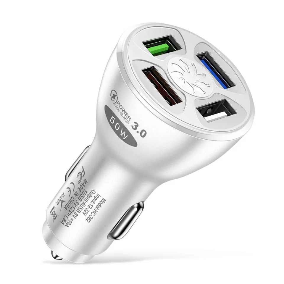 Trending Products 2021 New Arrivals 50W 4 Ports USB Car Charger QC3.0 Fast Car Cigarette Lighter