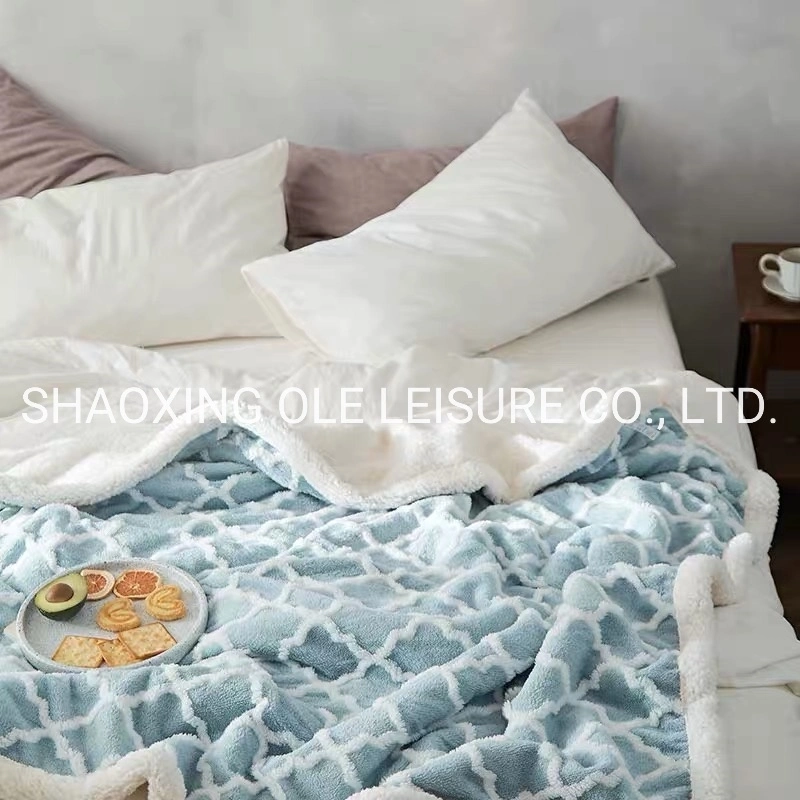 Ready Stock Luxury Melange Yarn Knite Sherpa Fleece Blanket for Bedding