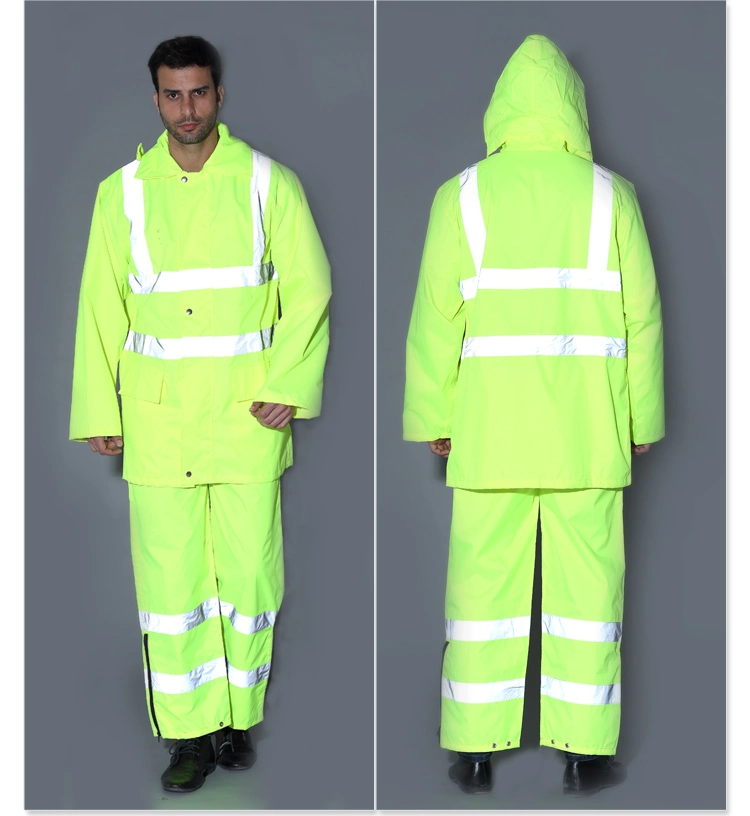 Factory Produce Safety High Visibility Reflective Raincoat Traffic Workwear Uniform Set