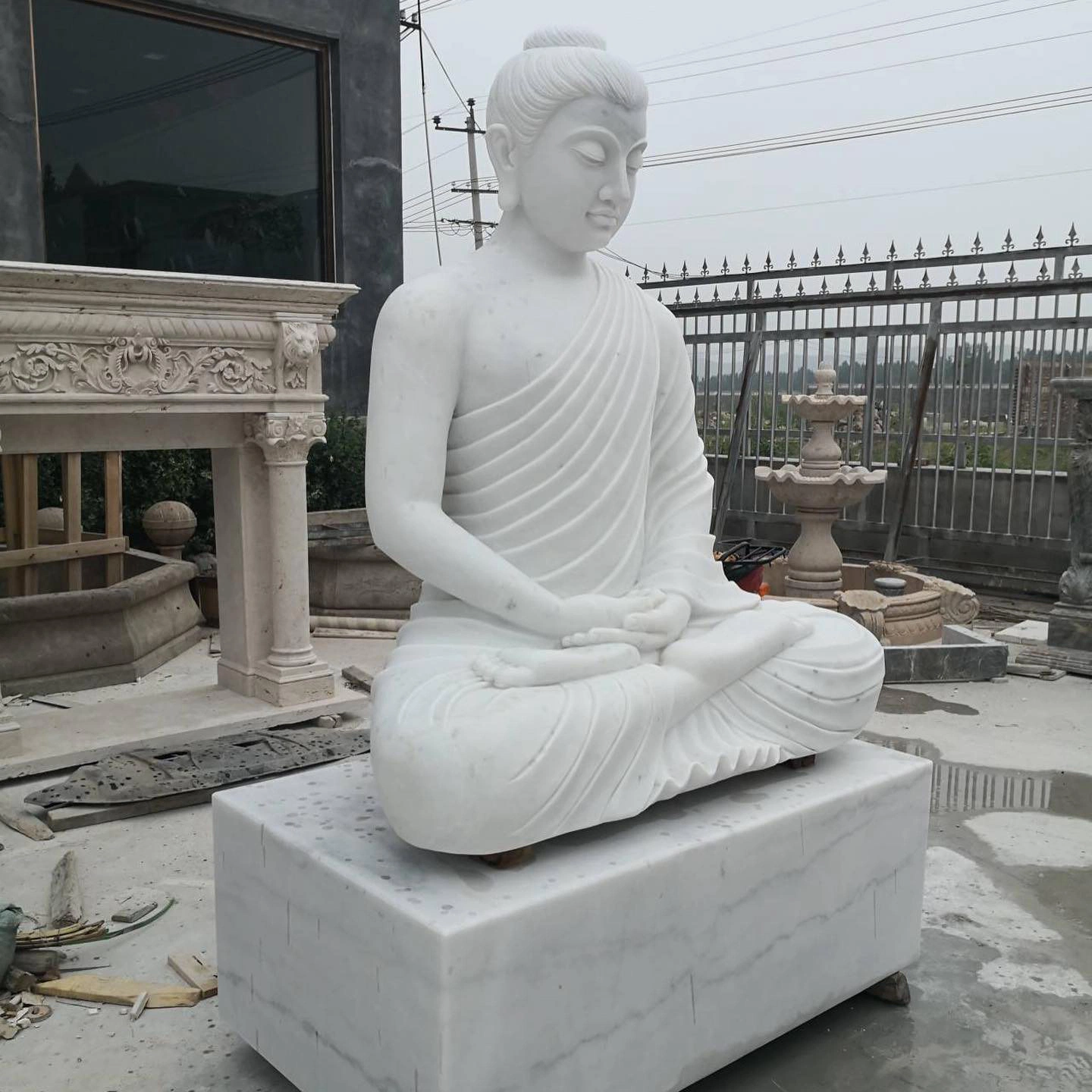 Custom Modern Garden Temple Decoration Large Stone Buddha Statue Hand-Carved Polished White Marble Meditating Buddha Sculpture