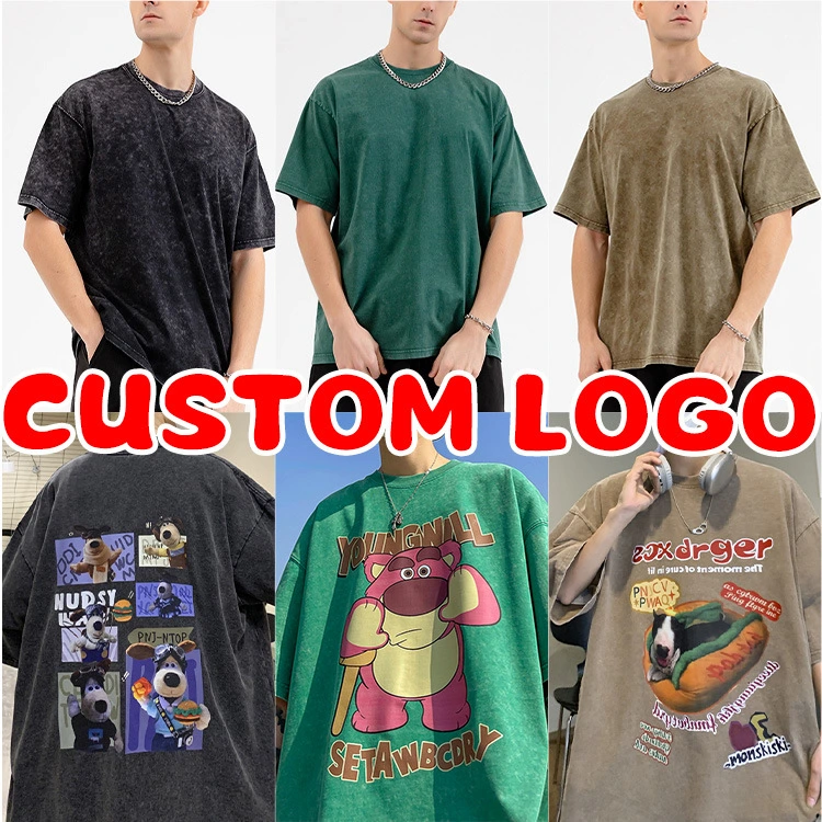 OEM Großhandel Schwarz 100% Baumwolle Custom DTG Druck Logo übergroß Vintage Wash T-Shirt für Herren