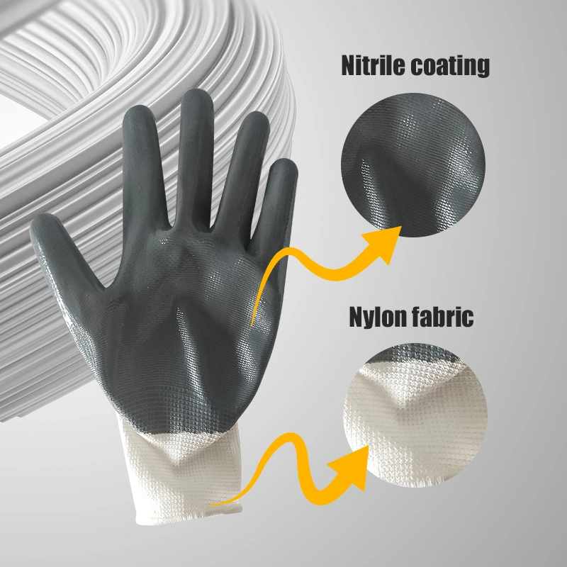 Hot Sales Nitrile Coated Coated Nylon Polyester Plam Working Gloves Safety Products