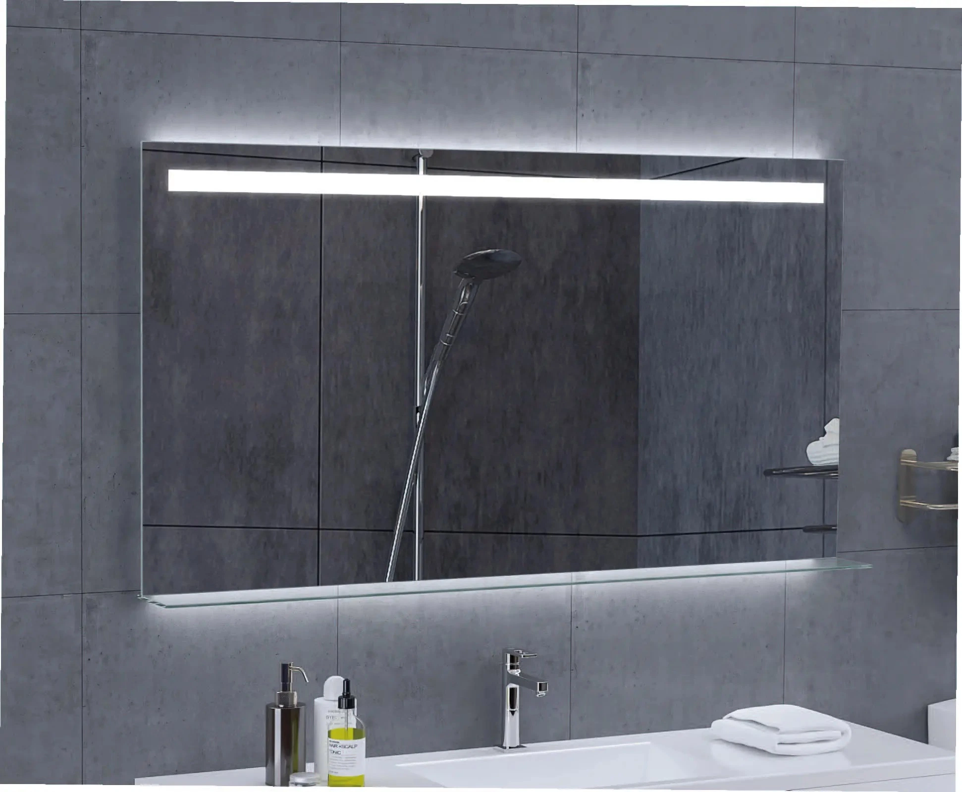 Espejo de baño personalizado con espejo iluminado con escuadrón de luz Anti-niebla Bluetooth Espejo de maquillaje de aumento