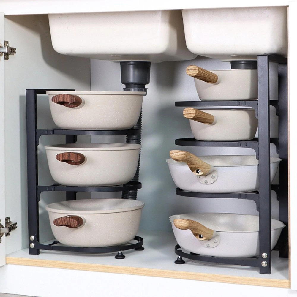 Multi-Layer Pot Storage Shelf Under The Sink Put Pot Rack Cabinet Layered Storage Rack Kitchen Rack Home Floor-to-Ceiling Bl23131