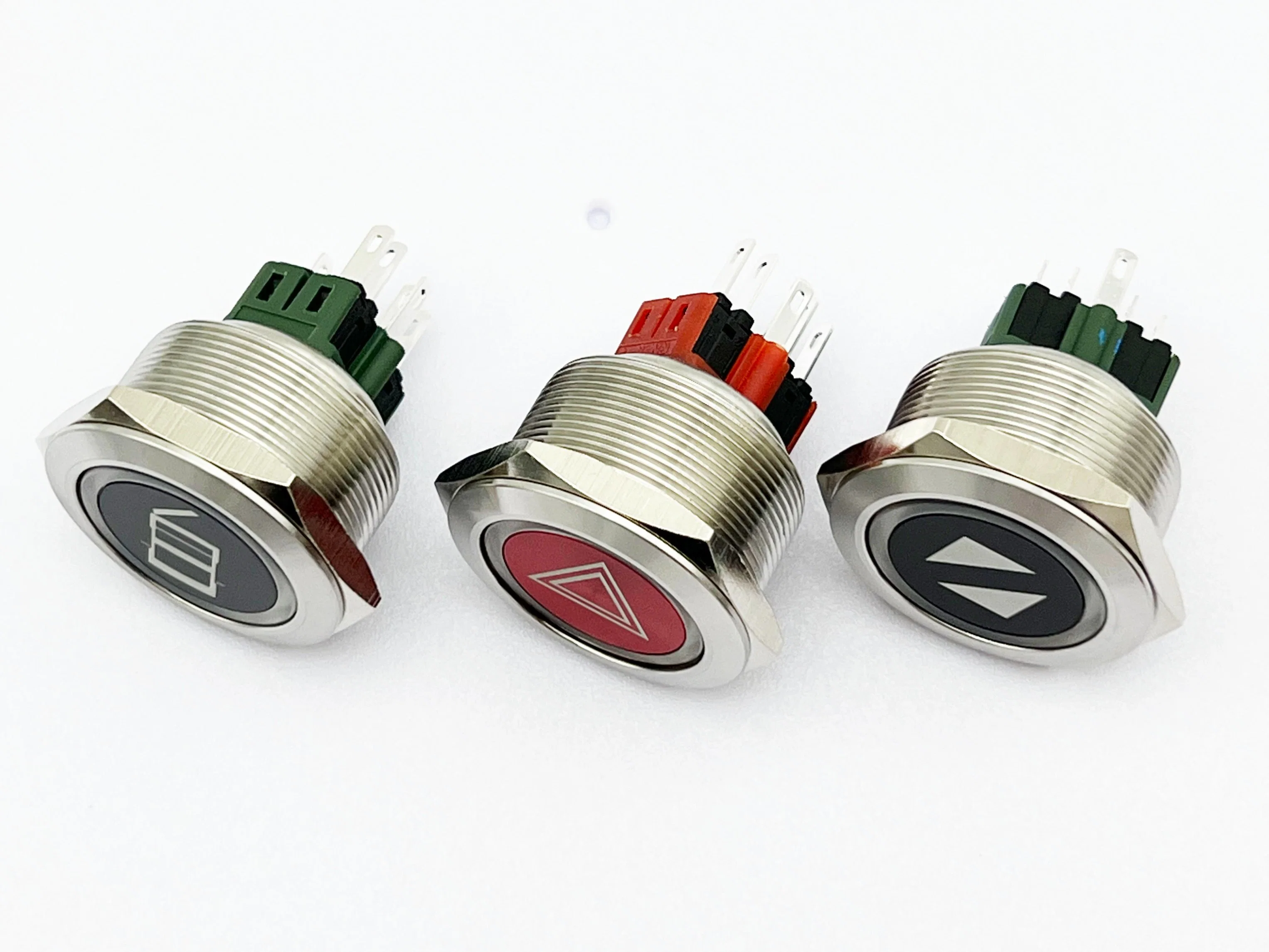 30mm Red LED Stainless IP67 Hazard Warning Lamp Switch for Car