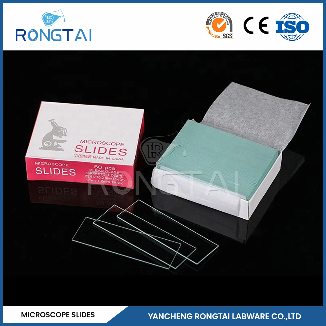 Rongtai vidrio para Microscope fábrica vidrio diapositiva 7107 China 7101 7102 7105 7107 7109 vidrio de portaobjetos congelado