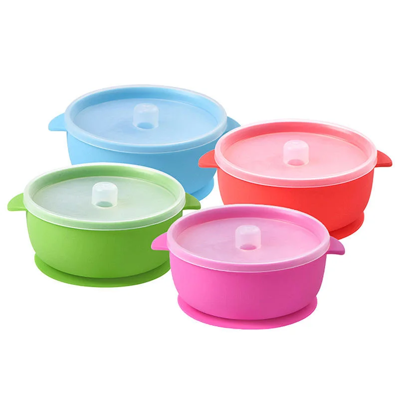 Customized Food Grade Silidone Baby Bowl with Lid Simplicity Candy Color Strong Suction 250ml Toddler Baby Feeding Bowl