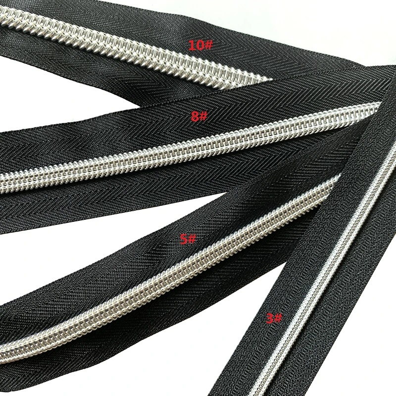 Umweltfreundlich Custom Logo Nylon 3# 5# 8# 10# Kunststoff Lang Reißverschluss Rolle Metall Abzieher Bekleidungszubehör für Taschen Kleidung