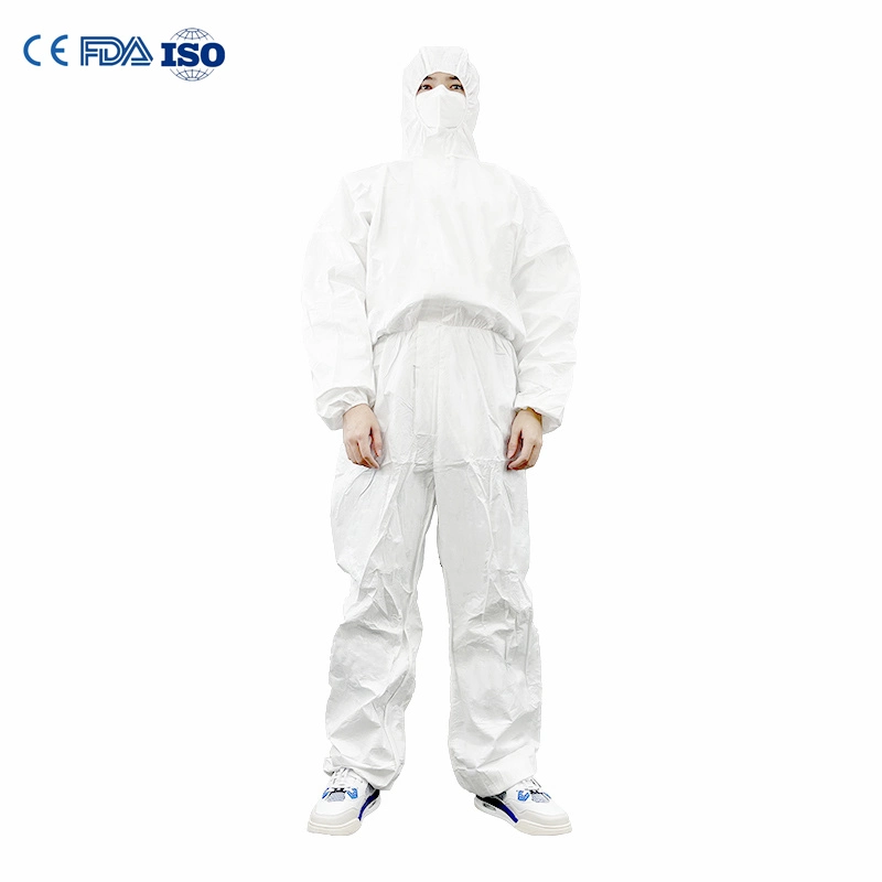 En14126 Disposable Tyvek Coverall 65g Washable Elastic Cuffs for Outpatient Clinics Anti-Spray Reusable Isolation Suit Cat III