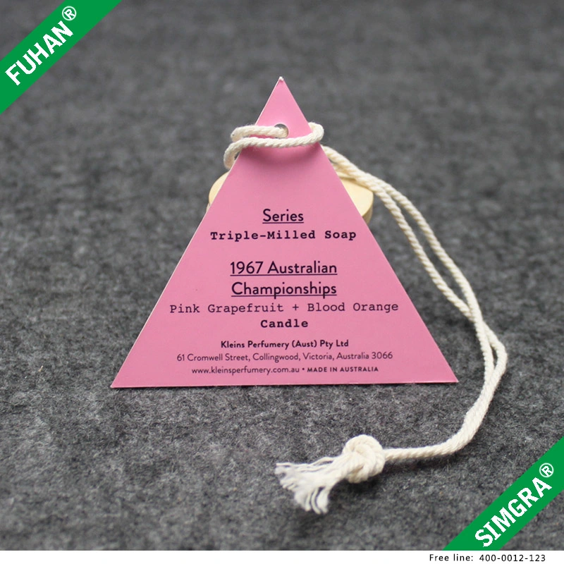 Fashion Coated Paper Printed Pink Swing Tag Hangtags for Garments with Cotton Rope