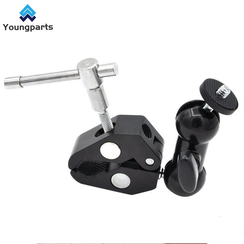 Youngparts Z039 Small Crab Clamp 1/4 and 3/8 Screw Hole for Magic Arm Photo Studio Accessories with Silicone Sleeve