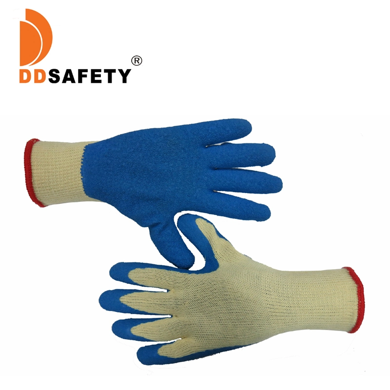 Heavy Duty Blue Palm Latex Dipped Coated Crinkle White Stretch Knit Work Gloves Luvas Guantes CE 3232