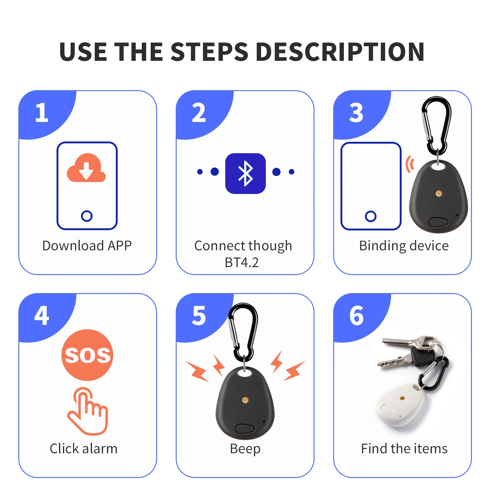 Anti Lost Smart Wireless Bt4.2 Locator Wireless Anti-Theft Mini Alarm Device Keychain Key Finder for Kids Dogs Car Wallet