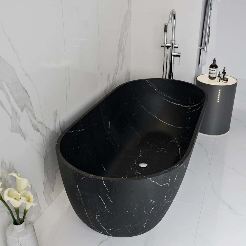 Black/Carrara White Bathtubs for Modern Bathroom Ideas with Freestanding Installation