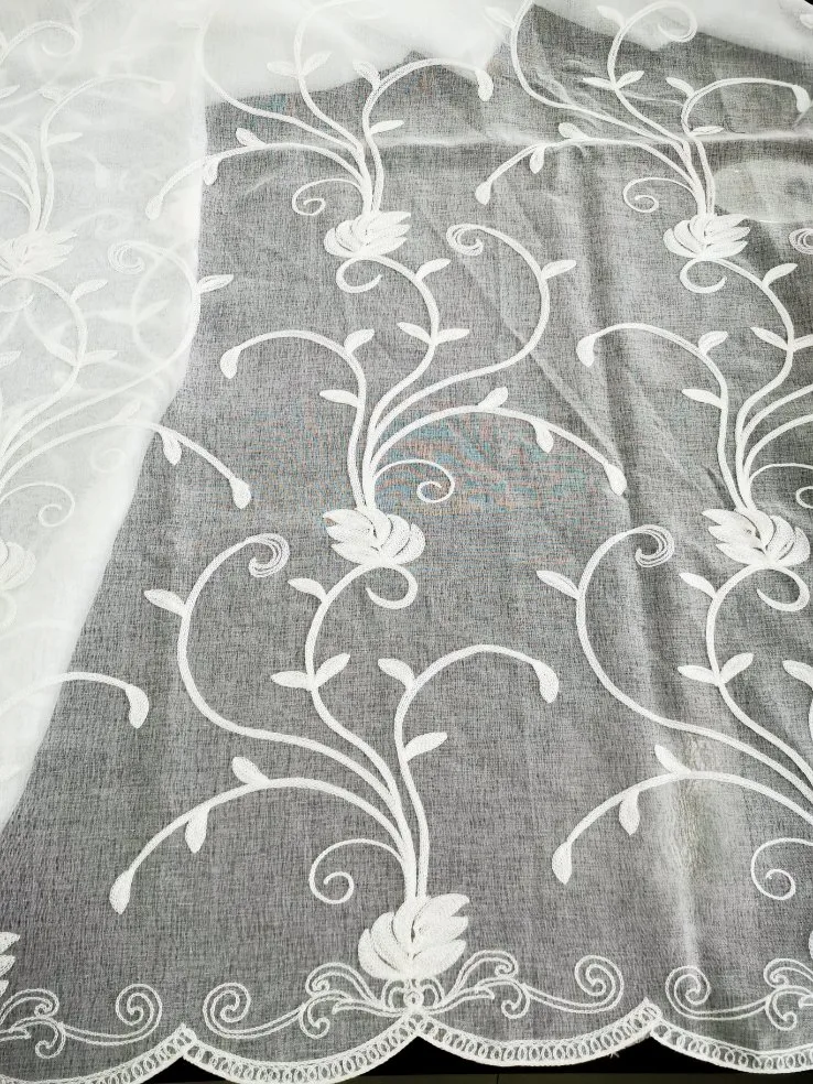 Nice Design Bottom Side 100% Polyester Sheer Dolly Embroidery Cortina Windows Curtain Fabric