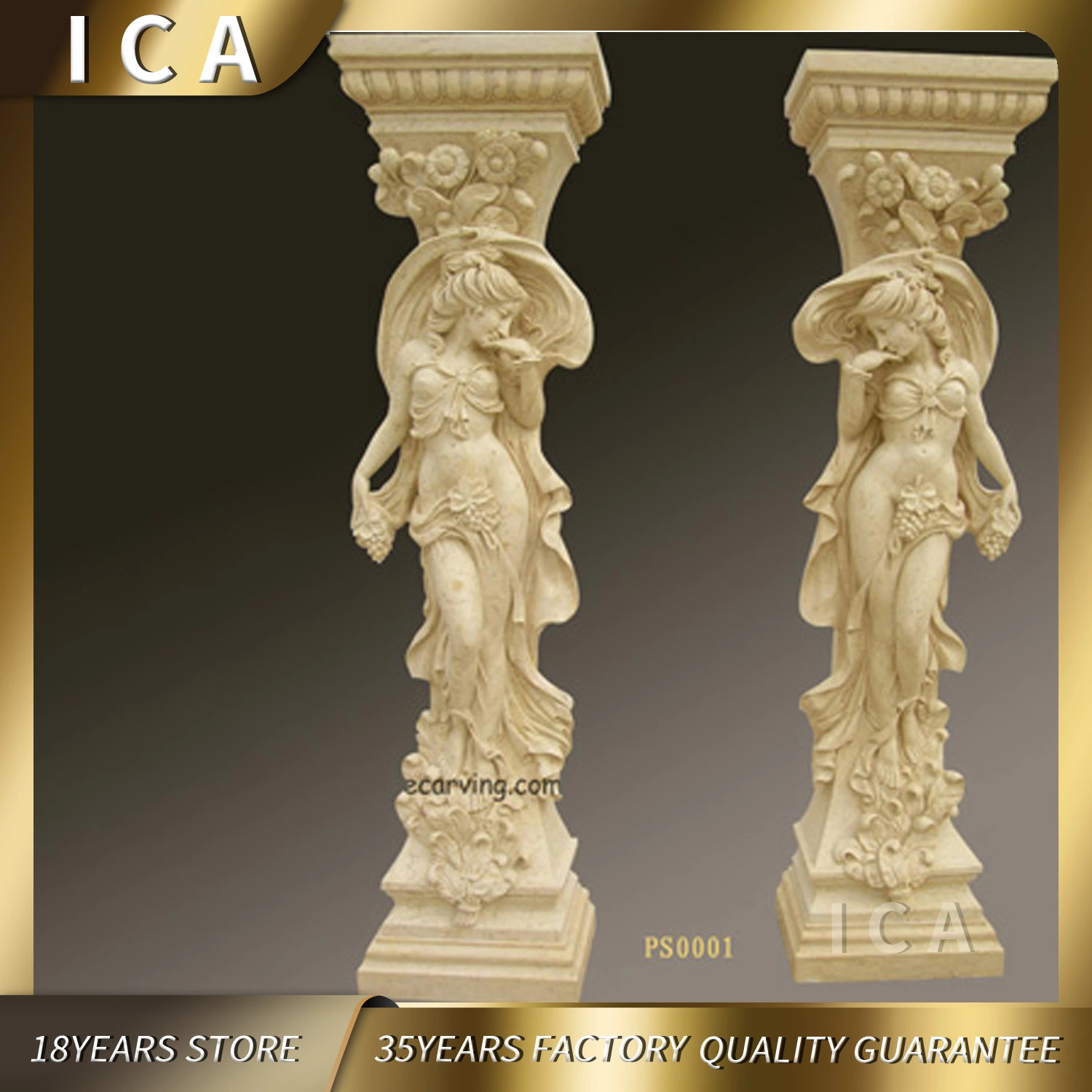 Egyptian Rice Yellow Marble Top Sculptor Make Stone Columns