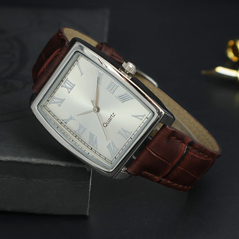 Hot Sale Classic Square Unisex Leather Belt Watches, Luxury Silver Colour Quartz Wrist Watch