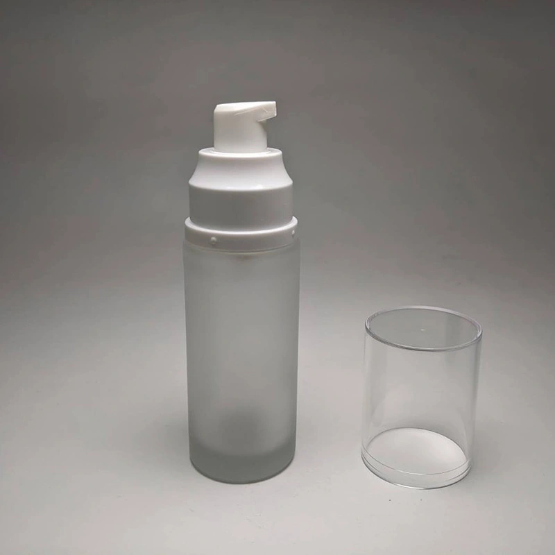 Simple Design Cylinder 50ml Matte Glass Bottle White Plastic Cream/Lotion Pump 18/415 Neck Size