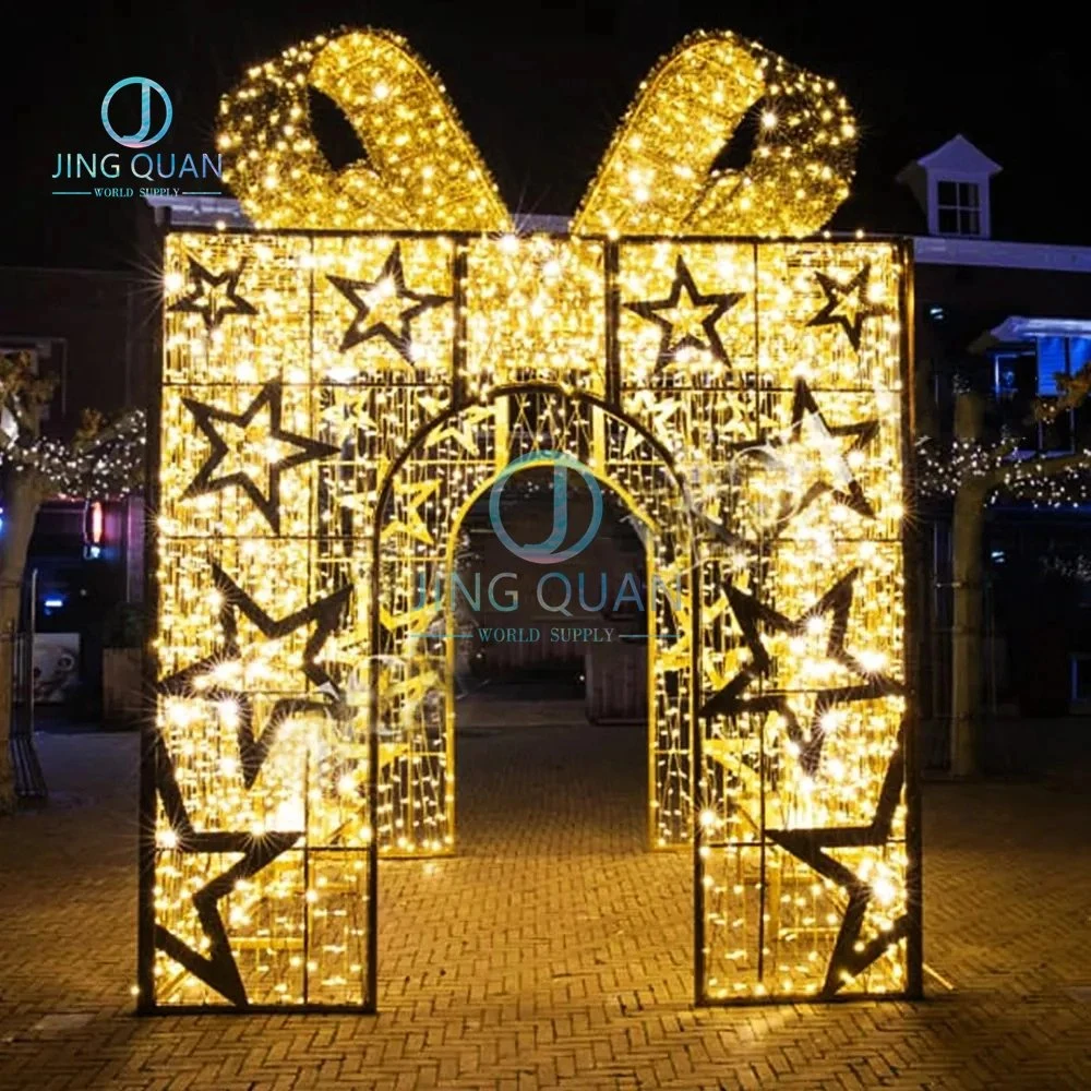 Art Motif Lights Gift Box Gold Arch Lámparas Navidad Decoración luces deslumbrante espectáculo de luces