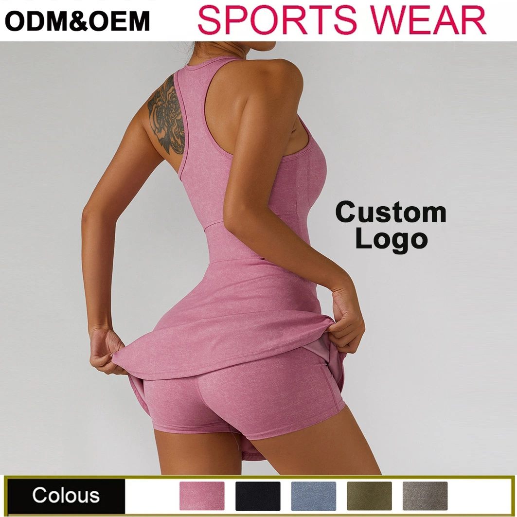 Summer Sleeveless Tennis Dress Women Solid U Neck Golf Badminton Dresses Suit Gym Fitness Sportswear Apparel