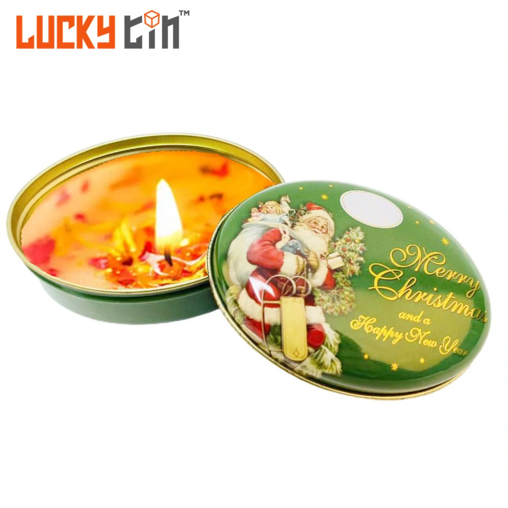 Wholesale Custom Printed Candle Tin Cans Oval Shape Christmas Candle Tin Container for Candle