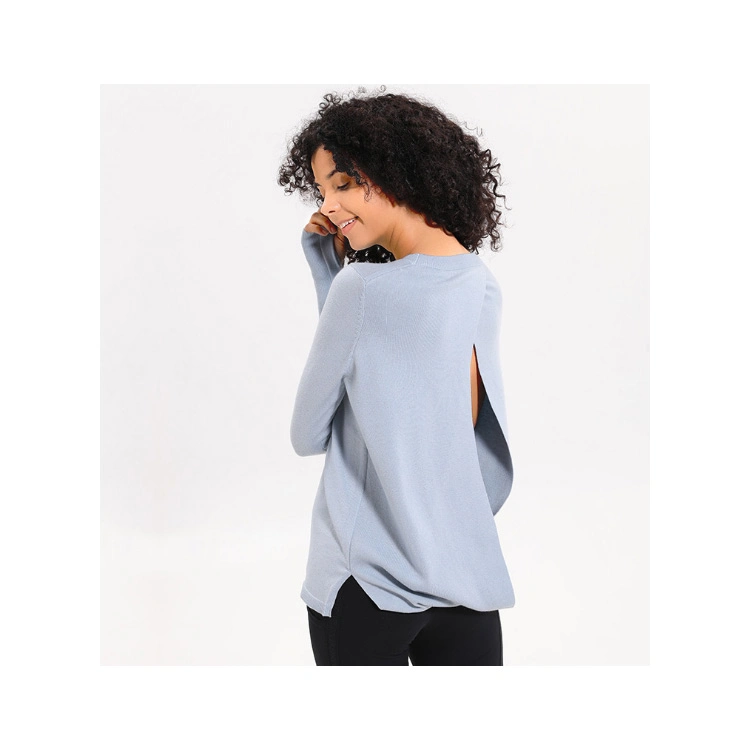 Top Quality Woolen Women Loose Backless Fitness Shirts Wholesale/Supplier China