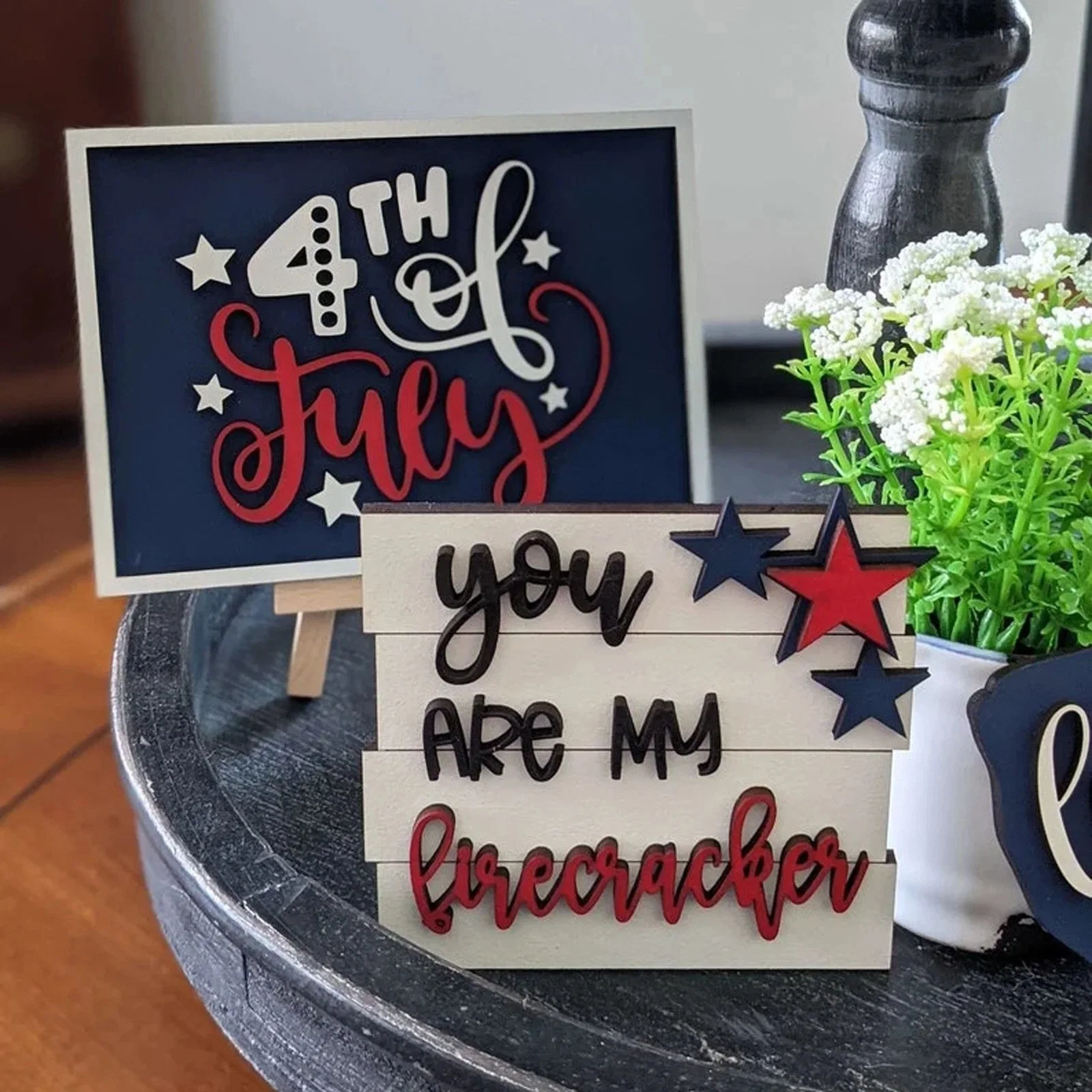 Panneau en bois pour jour de l'indépendance plateau à motif patriotique décoré ensemble de décorations Définir