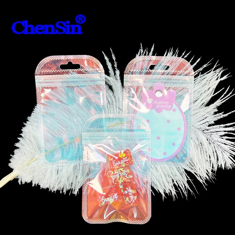 Holographic Pink Clear Zipper Plastic Bags