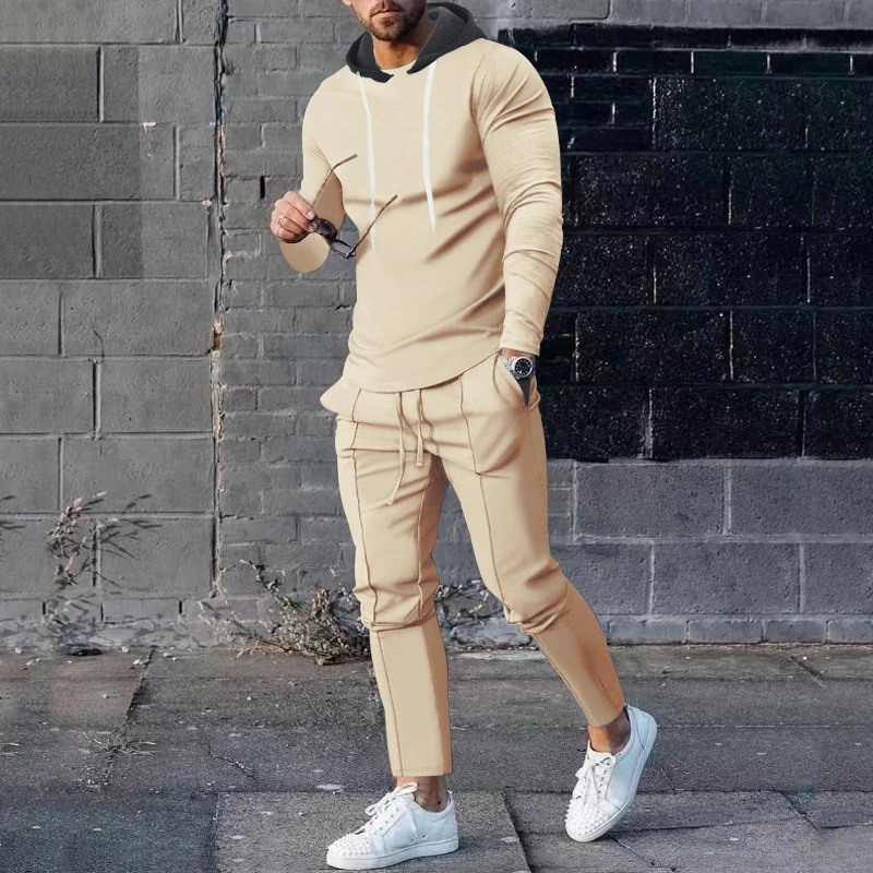 Custom Cotton Blank Slim Fit Quality Boys Sweatsuit Two Piece Sweat Pants and Hoodie Set Mens Tracksuit Sportswear